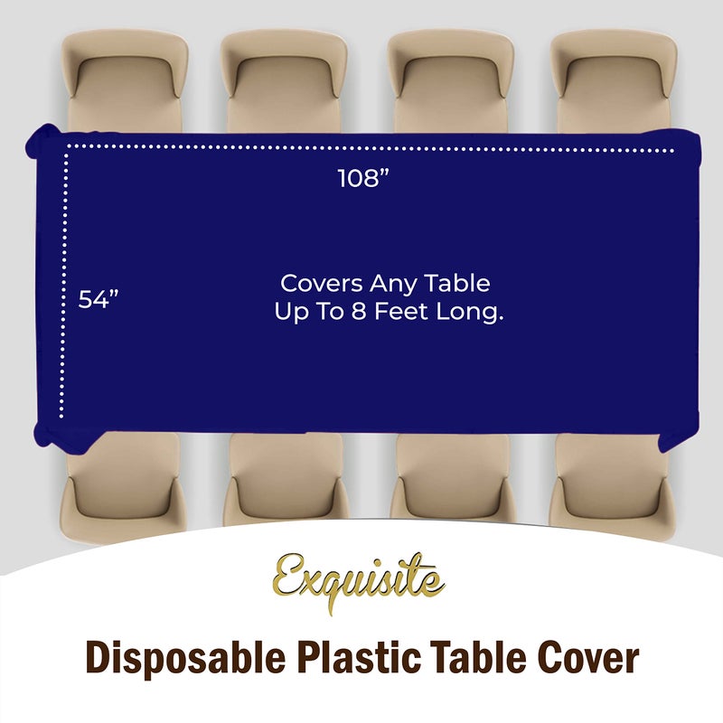 Party Solids Exquisite Party Solids 12-Pack Premium Plastic 54in. x 108in. Rectangle Table Cover - Navy Blue - Image 4
